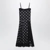 Sportmax Long polka-dot silk dress with lace in black
