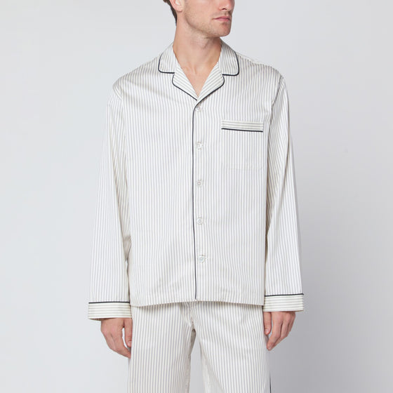 Tekla Brown and white striped pyjama shirt