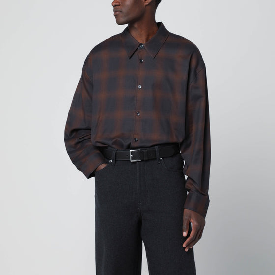 STUDIO NICHOLSON Navy blue and brown check shirt