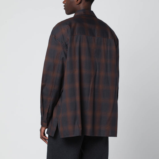 STUDIO NICHOLSON Navy blue and brown check shirt