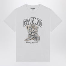  GANNI White T-shirt with leopard print