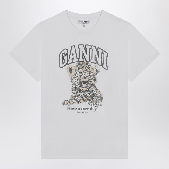 GANNI White T-shirt with leopard print