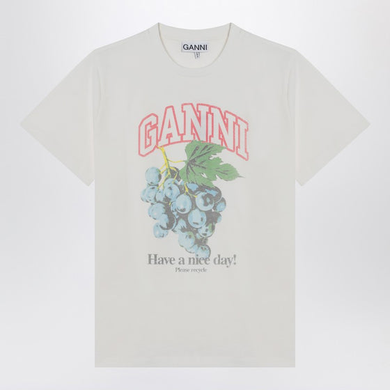 GANNI Ivory T-shirt with grape print