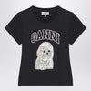 GANNI Washed black T-shirt with poodle print