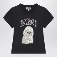  GANNI Washed black T-shirt with poodle print