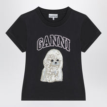  GANNI Washed black T-shirt with poodle print