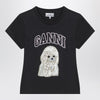 GANNI Washed black T-shirt with poodle print
