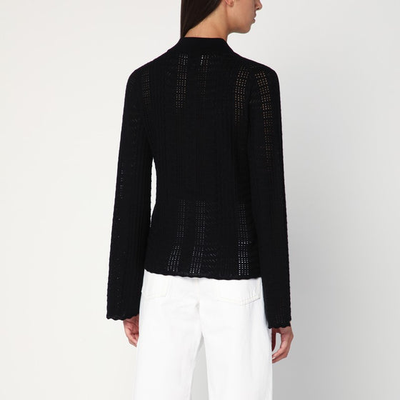 Loulou Studio Black polo shirt in wool and cashmere blend
