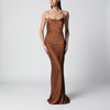 THE ANDAMANE Ninfea maxi sleeveless dress with ruffles in bronze polyester
