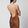 THE ANDAMANE Ninfea maxi sleeveless dress with ruffles in bronze polyester