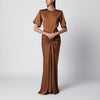 THE ANDAMANE Long Iris dress in bronze with gathered waist