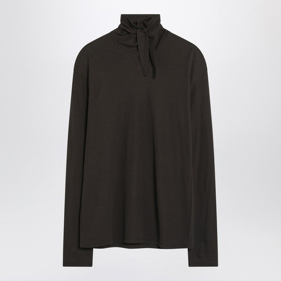 LEMAIRE Brown turtleneck with integrated scarf