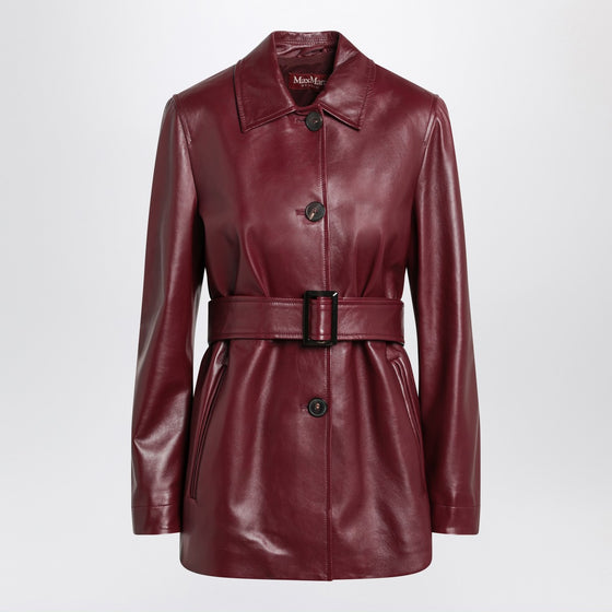 Max Mara Studio Jacket with belt in Bordeaux nappa leather