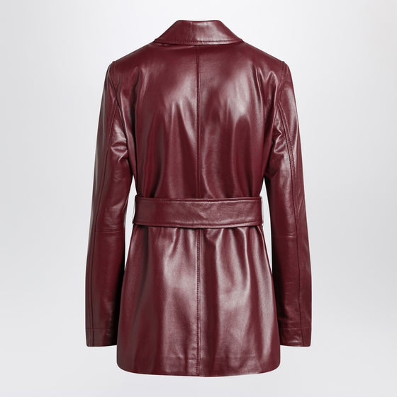 Max Mara Studio Jacket with belt in Bordeaux nappa leather