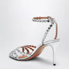 Aquazzura Tequila silver sandals in metallic leather with crystals