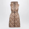 Max Mara The Cube Camel belted sleeveless down jacket