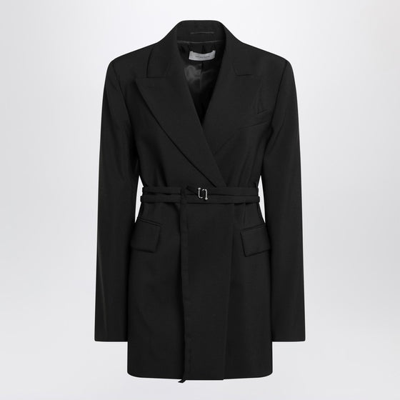 Sportmax Long double-breasted black jacket with belt