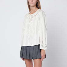  Dunst Light beige striped shirt with ruffles
