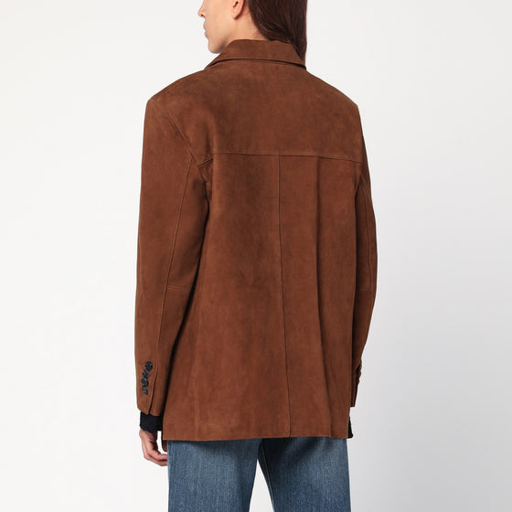 Dunst Camel leather single-breasted jacket