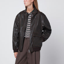  Dunst Dark brown leather zip-up bomber jacket