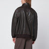 Dunst Dark brown leather zip-up bomber jacket