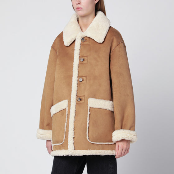 Dunst Beige faux-leather shearling-effect coat