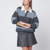 Dunst Light blue/grey striped wool blend polo shirt