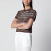 Dunst Brown/mint green striped linen-blend polo shirt