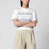 Dunst Ivory/green/light blue striped crochet-effect vest