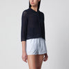 Dunst Navy blue openwork linen-blend cardigan