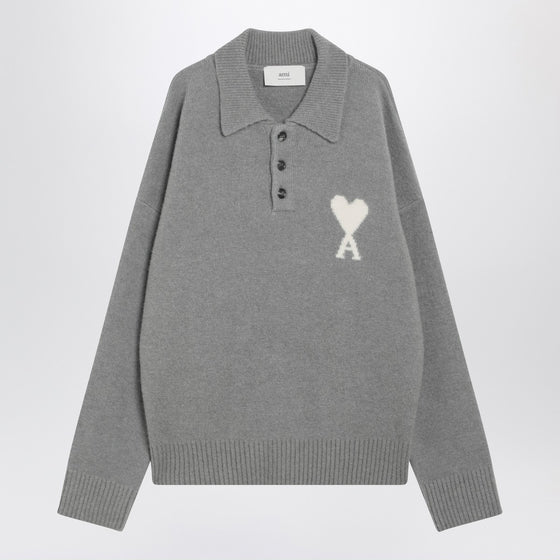 Ami Paris Ami De Coeur grey polo sweater