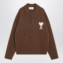  Ami Paris Ami De Coeur polo sweater in hazelnut color