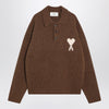 Ami Paris Ami De Coeur polo sweater in hazelnut color
