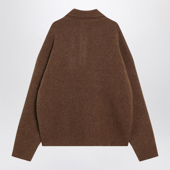 Ami Paris Ami De Coeur polo sweater in hazelnut color