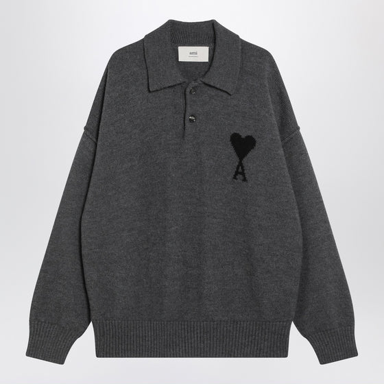 Ami Paris Grey polo-style Ami De Coeur sweater