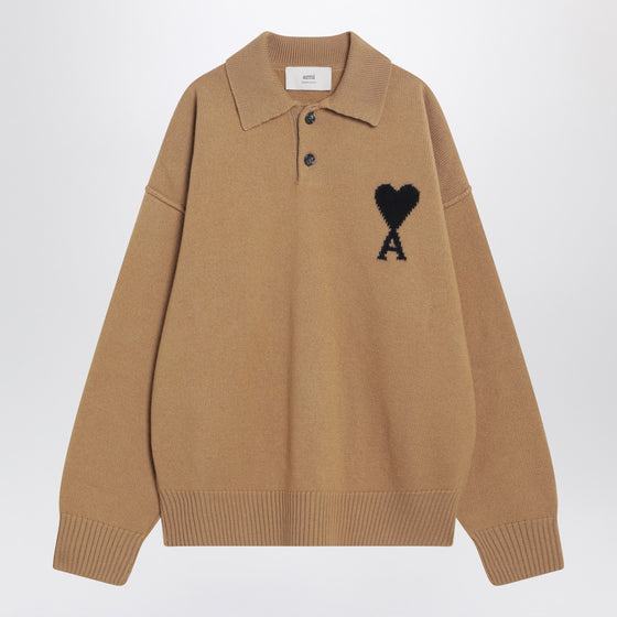 Ami Paris Camel-coloured Ami De Coeur polo sweater