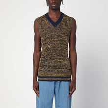  Wales Bonner Navy blue/yellow textured vest in a cotton blend