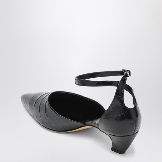 Le Monde Béryl Black Victoria décolleté with crocodile print