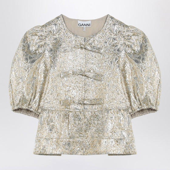 GANNI Gold/silver blouse with bows
