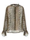 Ganni Leopard Print Chiffon Tie String Shirt
