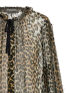 Ganni Leopard Print Chiffon Tie String Shirt