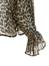 Ganni Leopard Print Chiffon Tie String Shirt