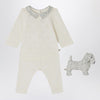 Bonpoint Denice set romper and stuffed toy in ecru