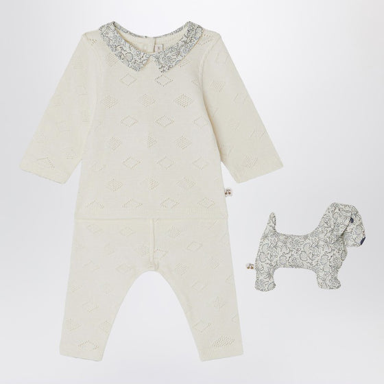 Bonpoint Denice set romper and stuffed toy in ecru