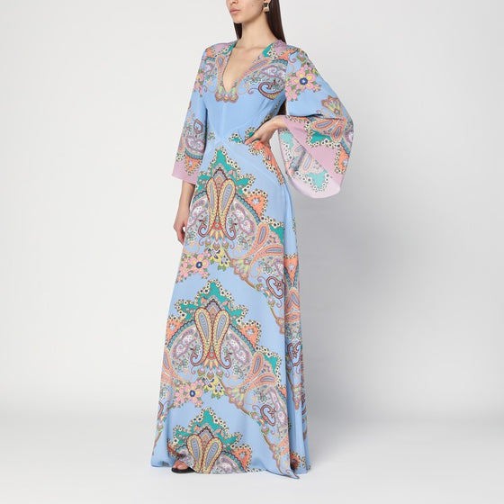ETRO Long blue dress with Paisley print