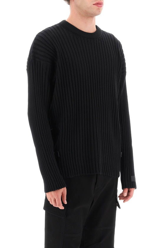 Versace ribbed-knit sweater with leather straps