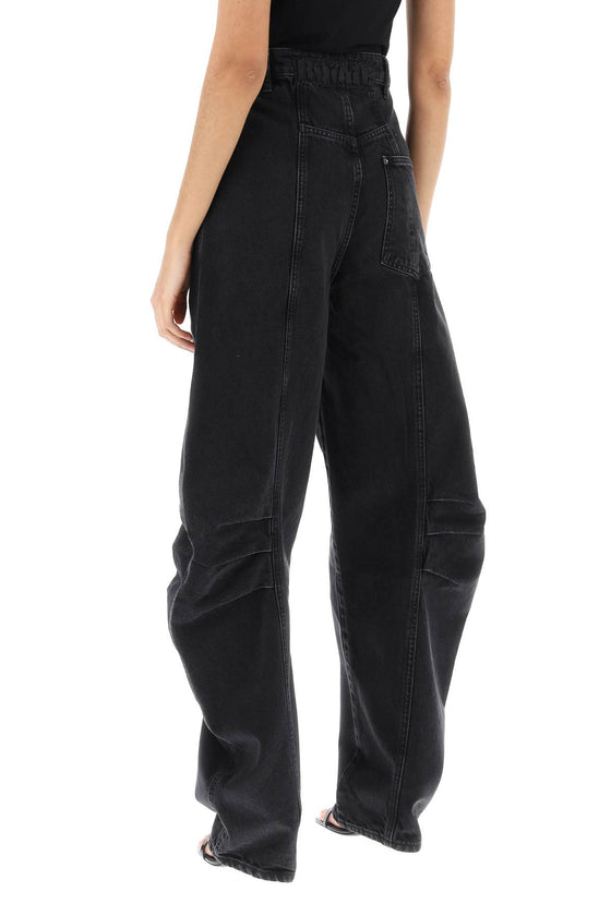 Rotate baggy jeans with curved leg