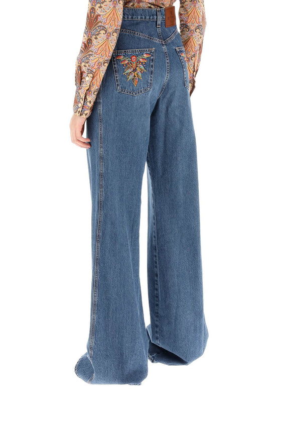 Etro jeans with back foliage embroidery
