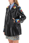 Etro jacket in patent faux leather with floral embroideries