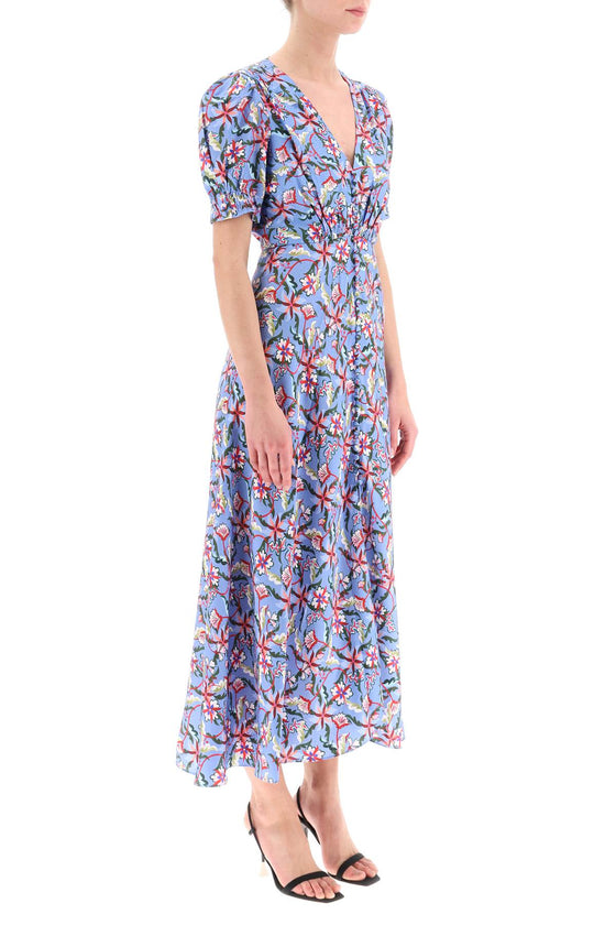 Saloni 'lea' long dress in printed silk